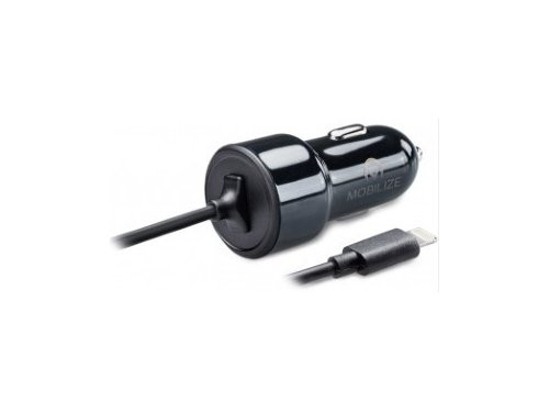 USB autolader 2400mA zwart + lightning kabel 1m