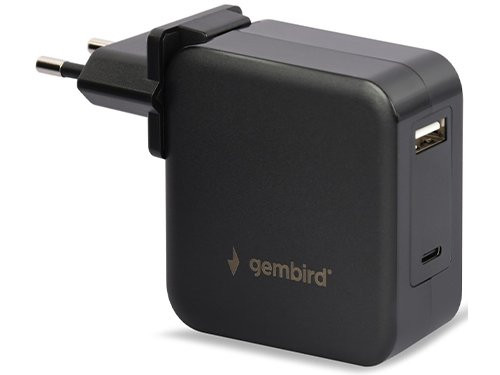 USB-C snellader-laptopvoeding 60W USB + USB-C  zwart