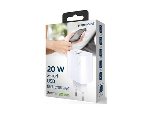 USB + USB-C snellader 20W wit