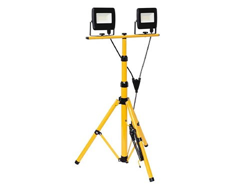 Foto van LED Bouwlampen 2x30W op tripod statief 4000K IP65 geel LED Bouwlampen 2x30W op tripod statief 4000K IP65 geel