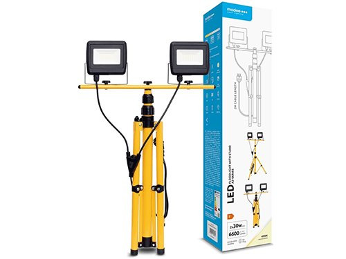 Foto van LED Bouwlampen 2x30W op tripod statief 4000K IP65 geel LED Bouwlampen 2x30W op tripod statief 4000K IP65 geel