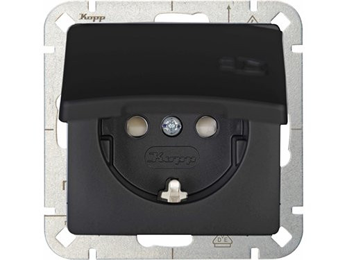 Foto van Kopp HK05 mat zwart inbouw stopcontact wcd RA met deksel Kopp HK05 mat zwart inbouw stopcontact wcd RA met deksel