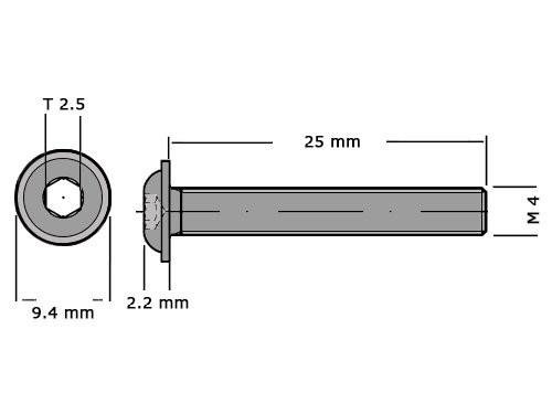 Laagbolkopbout met binnenzeskant en flens ISO 7380-2 M4x25 10.9 Verzinkt