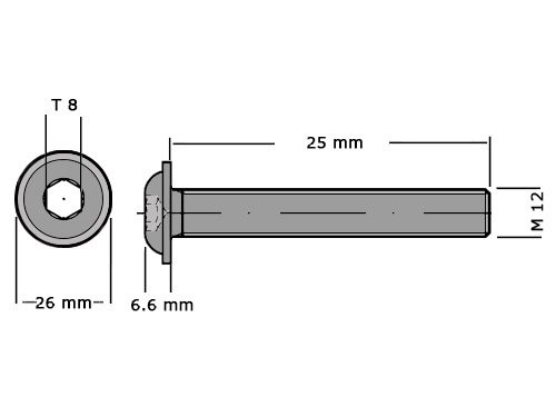 Laagbolkopbout met binnenzeskant en flens ISO 7380-2 M12x25 10.9 Verzinkt