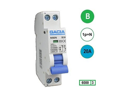 Foto van Installatieautomaat 20A B kar 2p GACIA Installatieautomaat 20A B kar 2p GACIA