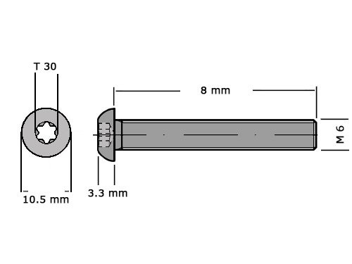 Laagbolkopbout met torx ISO 7380-1 M6x8 T30 RVS A2