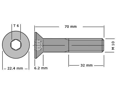 Verzonken bout met binnenzeskant DIN 7991 / ISO 10642 M10x70 RVS A2