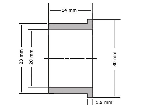 Foto van Flensglijlager PAF2014 P14 Gerold Staal / PTFE (20x23x14 /30x1.5mm) Flensglijlager PAF2014 P14 Gerold Staal / PTFE (20x23x14 /30x1.5mm)