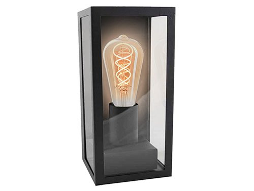 Foto van Wandlamp vierkant met glas IP44 24cm zwart Wandlamp vierkant met glas IP44 24cm zwart