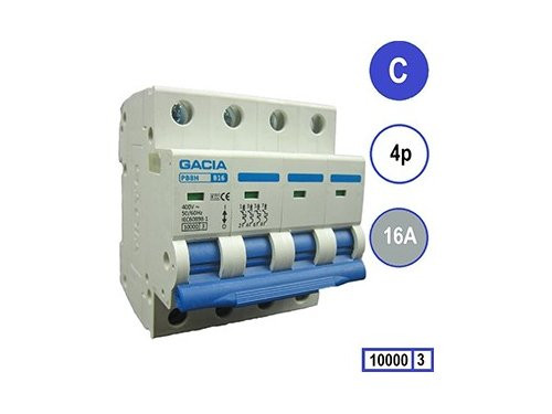 Foto van Installatieautomaat 16A C kar 4p GACIA Installatieautomaat 16A C kar 4p GACIA