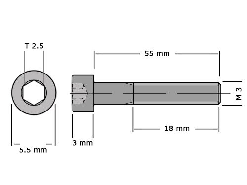 Cilinderbout met binnenzeskant DIN 912 M3x55 RVS A2