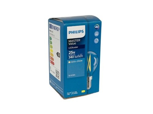 Foto van Philips LED kogel E14 2,5-25W filament helder dimtone Philips LED kogel E14 2,5-25W filament helder dimtone