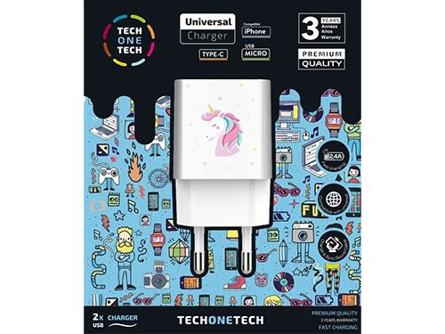 USB lader 2 x USB wit Unicorn print