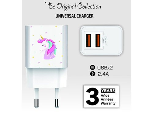 USB lader 2 x USB wit Unicorn print