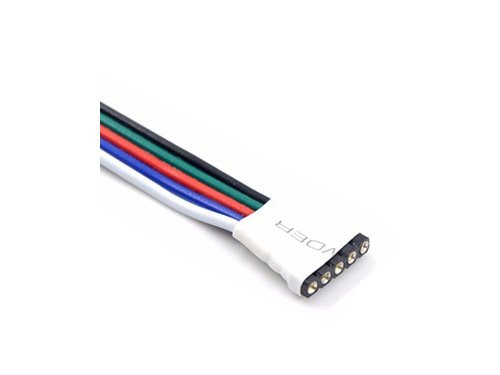 Foto van RGBW Connector female 5 pin 12mm met 15cm draad RGBW Connector female 5 pin 12mm met 15cm draad