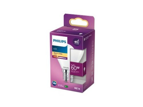 Philips LED kogel E14 6,5-60W 2700K filament mat blister