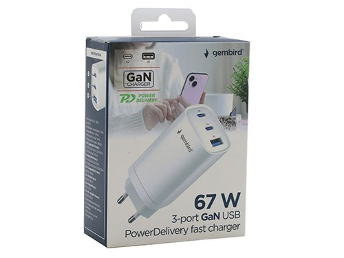 USB + 2x USB-C snellader 67W wit