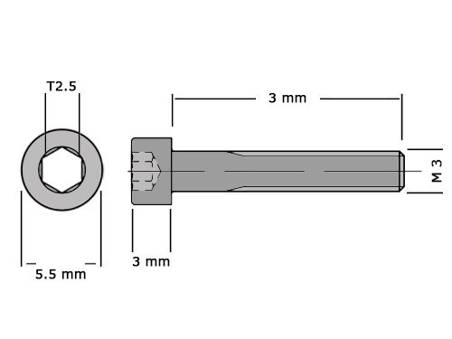 Cilinderbout met binnenzeskant DIN 912 M3x3 RVS A2