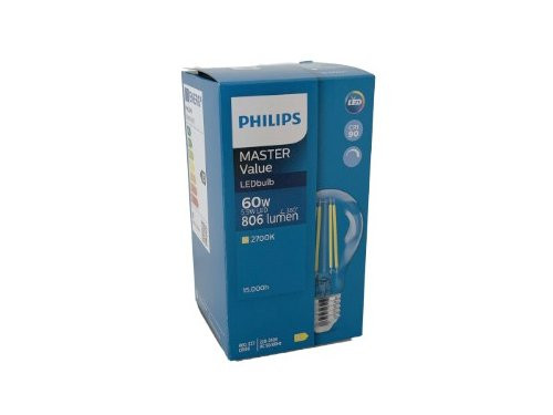 Foto van Philips LED GLS E27 5,9-60W 2700K filament helder dimbaar Philips LED GLS E27 5,9-60W 2700K filament helder dimbaar