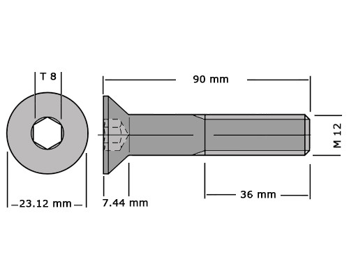 Verzonken bout met binnenzeskant DIN 7991 / ISO 10642 M12x90 8.8 Verzinkt