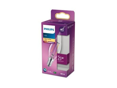 Foto van Philips LED tipkaars E14 2-25W 2700K filament helder blister Philips LED tipkaars E14 2-25W 2700K filament helder blister