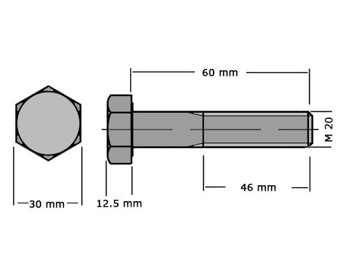 Zeskanttapbout Deeldraad DIN 931 M20x60 RVS A2