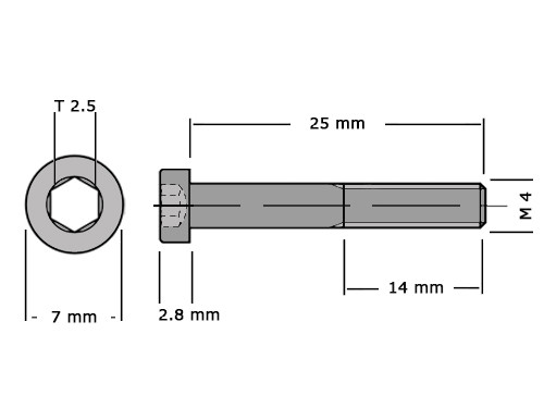 Lage cilinderbout met binnenzeskant DIN 7984 M4x25 8.8 Verzinkt