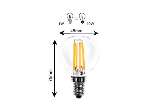 LED kogel E14 1-10W 2200K filament helder