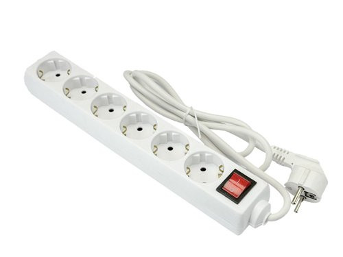 TCD RA 6-voudig 3m snoer wit met schakelaar