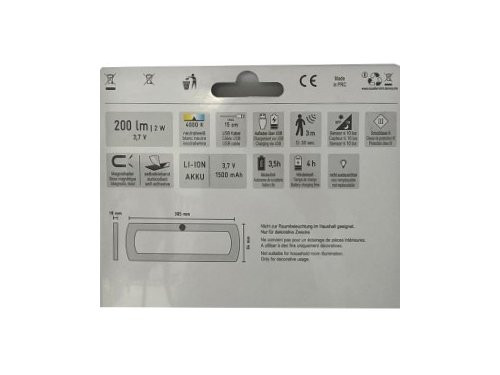 Foto van LED armatuur op accu met magneetstrip en sensor 2W 3,7V LED armatuur op accu met magneetstrip en sensor 2W 3,7V
