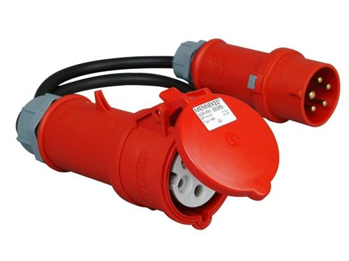 CEE verloopsnoer 5P/16A/400V met fasewisselaar naar 5P/32A contra