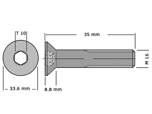 Verzonken bout met binnenzeskant DIN 7991 / ISO 10642 M16x35 RVS A2