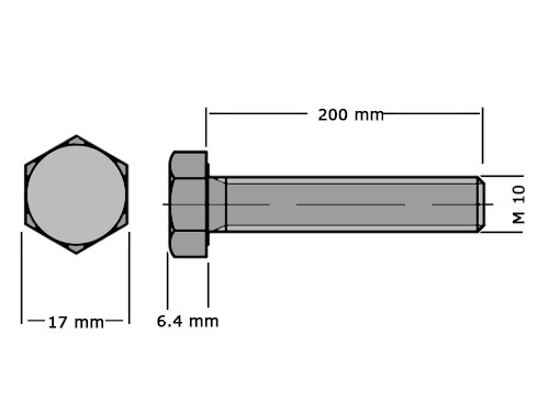 Zeskanttapbout Voldraad DIN 933 M10x200 RVS A2