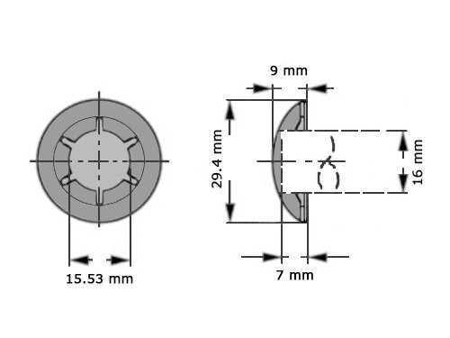 Starlock Borgring 16mm met kap type A