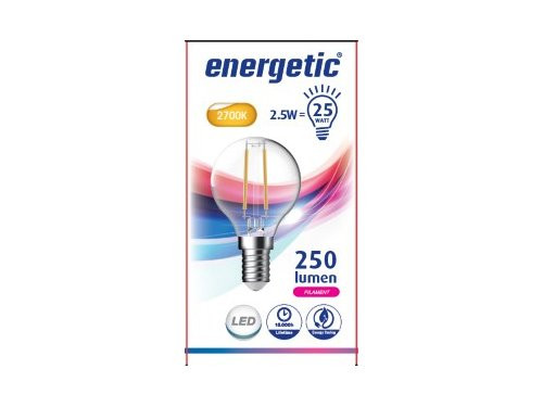 Foto van Energetic LED kogel E14 2,1-25W 2700K filament helder Energetic LED kogel E14 2,1-25W 2700K filament helder