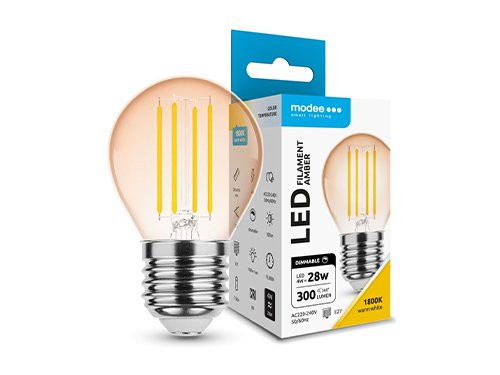 Modee LED kogel E27 4-28W 1800K filament amber dimbaar