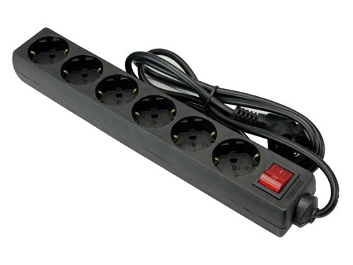 TCD RA 6-voudig 1,5m snoer zwart met schakelaar