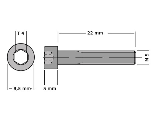 Cilinderbout met binnenzeskant DIN 912 M5x22 8.8 Verzinkt