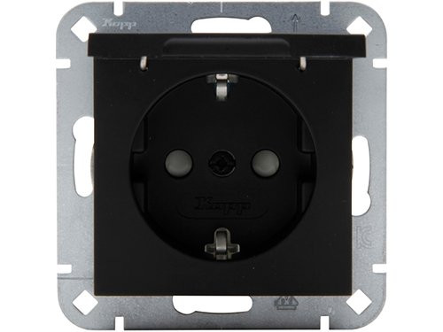 Kopp HK07 PURE mat zwart inbouw stopcontact wcd RA met deksel + kinderbeveiliging