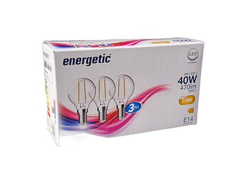 Foto van Energetic LED kogel E14 4-40W 2700K helder doos a3 GLAS Energetic LED kogel E14 4-40W 2700K helder doos a3 GLAS