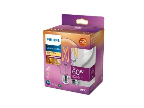 Philips LED Globe G95 E27 5,9-60W filament helder WarmGlow blister