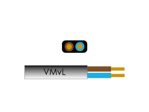 Kabel H03VV-VV-H2F ovaal plat 2x0,75qmm zwart 100 Meter