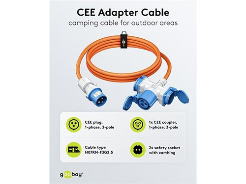 Foto van CEE verloopsnoer 1,5m CEE stekker naar CEE contra + 2x contra uitvoer CEE verloopsnoer 1,5m CEE stekker naar CEE contra + 2x contra uitvoer