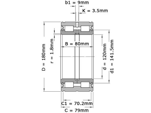 NKE Cilinderlager Tweerijig Volrollig NNF5024 A 2LS V 2NR (120x180x79mm)