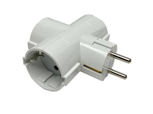 Foto van Randaarde stekkeradapter 3-voudig T-model wit Randaarde stekkeradapter 3-voudig T-model wit