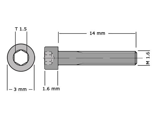 Cilinderbout met binnenzeskant DIN 912 M1.6x14 RVS A2