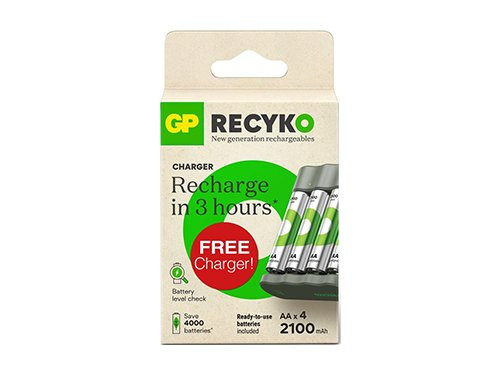 GP Batterijlader USB 3H met 4x2100mA AA batterij - PROMO
