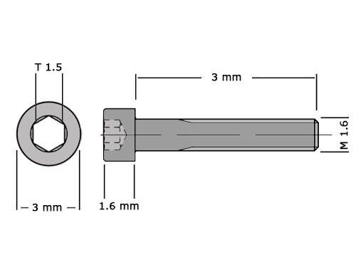 Cilinderbout met binnenzeskant DIN 912 M1.6x3 RVS A2