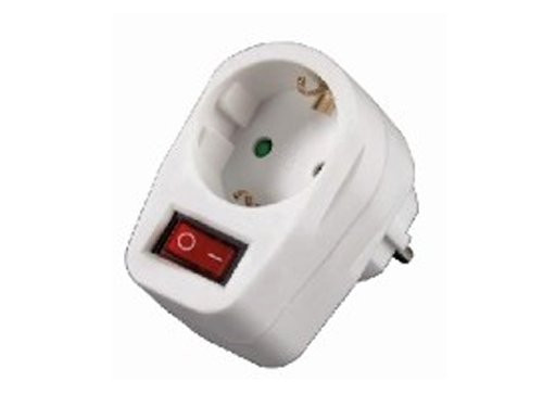 Foto van Randaarde stekkeradapter met schakelaar wit Randaarde stekkeradapter met schakelaar wit