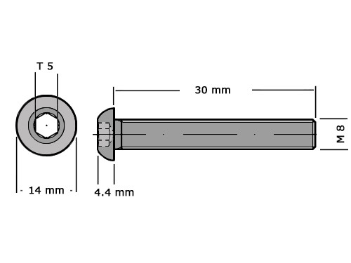 Laagbolkopbout met binnenzeskant ISO 7380-1 M8x30 RVS A2